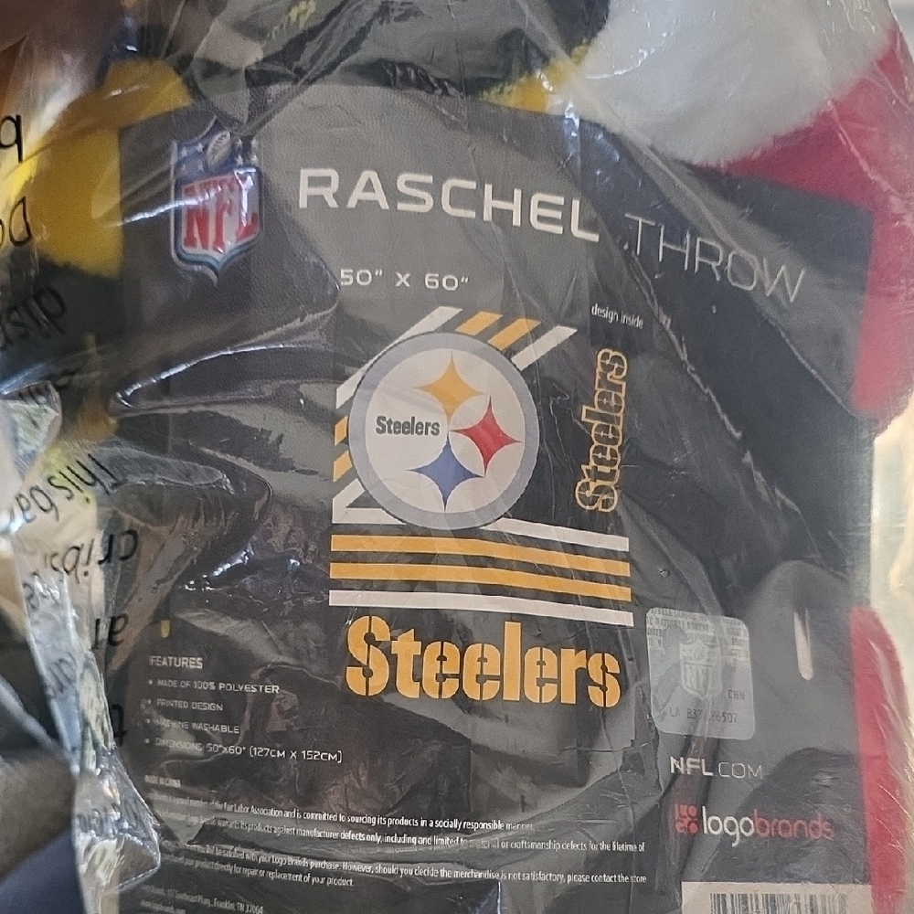 New Never Unsealed !NFL Steelers Raschel Throw Blanket - Black, Gold, Red, White